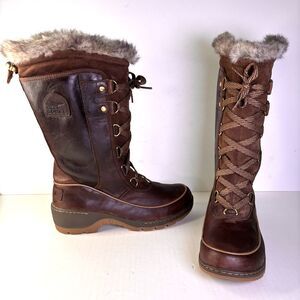 Sorel Torino High Premium Leather Snow Boots Women's Size 8 US Brown Winter